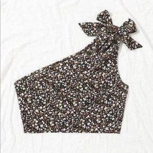 One Shoulder Knot Detail Ditsy Floral Top